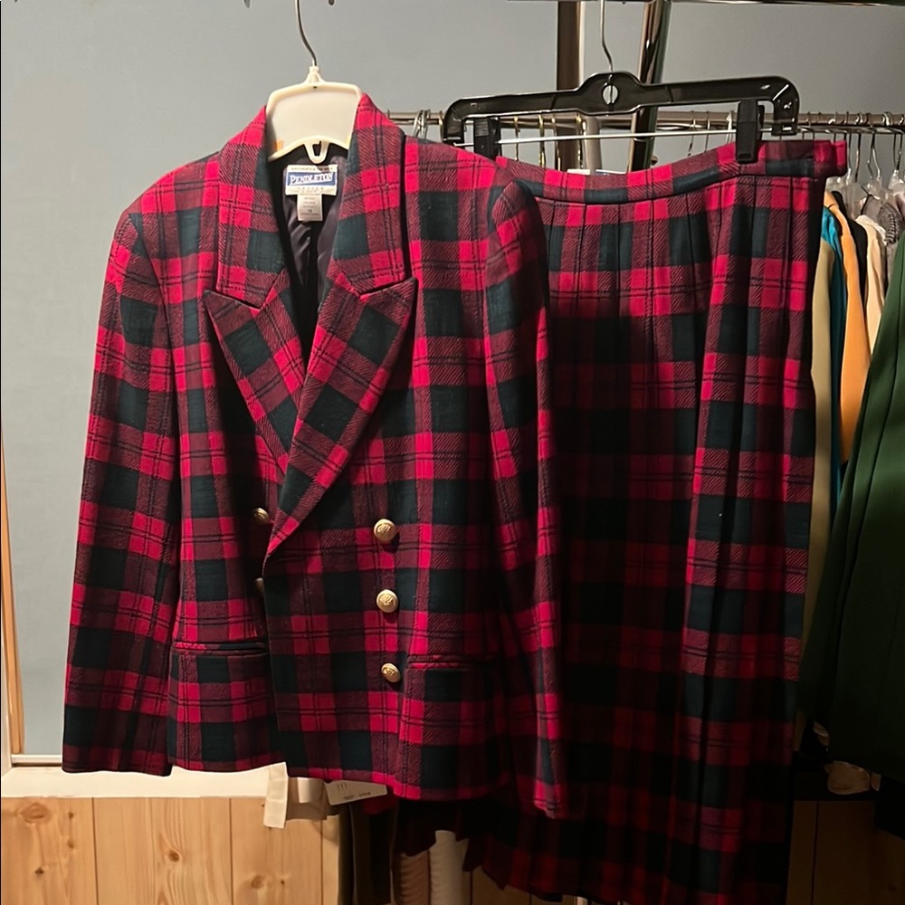 Plaid Blazer and Skirt Set